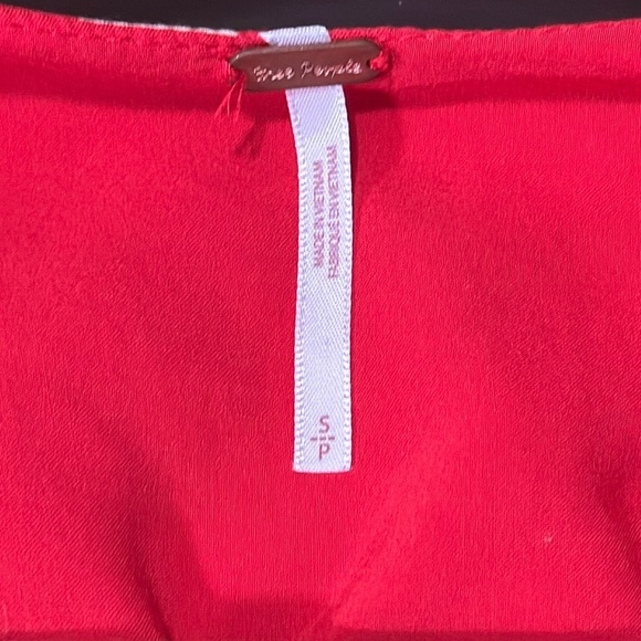 Free People long sleeve red mini dress with flowers and cream polka dots. Size S - Picture 3 of 9